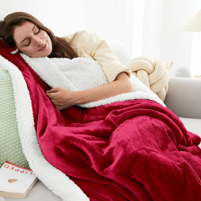 Ameha Sherpa Fleece Throw Blanket Burgundy Soft, Thick & Fluffy Comfort For Sofa, Bed Or Travel, Double Size 150X200Cm - image 1