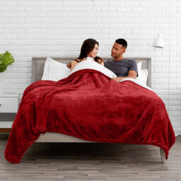 Ameha Sherpa Fleece Throw Blanket Burgundy Soft, Thick & Fluffy Comfort For Sofa, Bed Or Travel, Double Size 150X200Cm - thumbnail 9