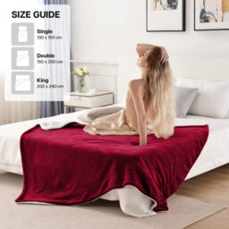 Ameha Sherpa Fleece Throw Blanket Burgundy Soft, Thick & Fluffy Comfort For Sofa, Bed Or Travel, Double Size 150X200Cm - thumbnail 3