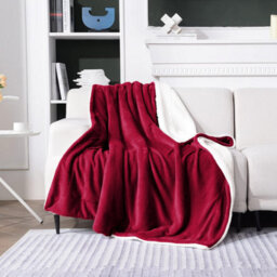 Ameha Sherpa Fleece Throw Blanket Burgundy Soft, Thick & Fluffy Comfort For Sofa, Bed Or Travel, Double Size 150X200Cm - thumbnail 7