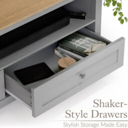 Christow Tv Stand With Storage Oak-Effect Top 2 Drawers Shelf Grey H45 X W118 X D40Cm - thumbnail 2