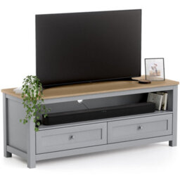 Christow Tv Stand With Storage Oak-Effect Top 2 Drawers Shelf Grey H45 X W118 X D40Cm