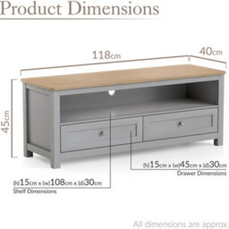 Christow Tv Stand With Storage Oak-Effect Top 2 Drawers Shelf Grey H45 X W118 X D40Cm - thumbnail 6