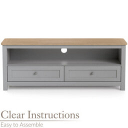 Christow Tv Stand With Storage Oak-Effect Top 2 Drawers Shelf Grey H45 X W118 X D40Cm - thumbnail 4