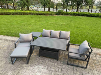 Fimous 6-Piece Aluminium Garden Furniture Sets 6 Seater Outdoor Sofa Set With Adjustable Rising Lifting Dining Table Side Table - image 1