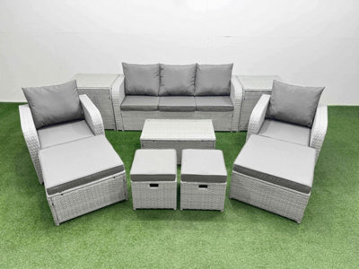 Fimous 10 Pcs Rectangular Coffee Table Set Reclining Chair Inclining Sofa Seat 2 Big Footstool 2 Small Stool 2 Side Table - image 1
