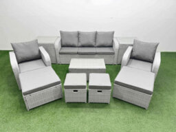 Fimous 10 Pcs Rectangular Coffee Table Set Reclining Chair Inclining Sofa Seat 2 Big Footstool 2 Small Stool 2 Side Table - thumbnail 1