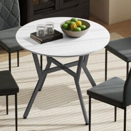 Wyld Haus Viel 90Cm High Gloss White Round Dining Table With Black Metal Legs - Seats 2 - thumbnail 2
