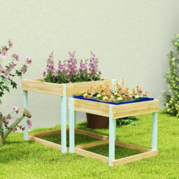 Aiyaplay 2 Pcs Wooden Sandpits, Sand And Water Play Tables With Bottom Liner - thumbnail 7