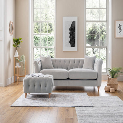 Sofas Express Carlton Chalk Grey Velvet  3 Seater Sofa - image 1