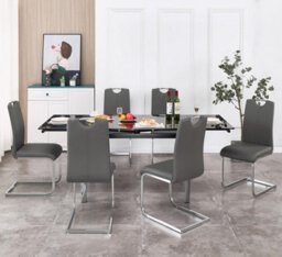 Furnizone UK Grande 6-8 Seater Extending Dining Table And 6 Isaac Grey Faux Leather Chairs - thumbnail 2