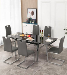 Furnizone UK Grande 6-8 Seater Extending Dining Table And 6 Isaac Grey Faux Leather Chairs - thumbnail 1