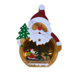 Snowtime Wooden Christmas Decoration Warm White Led Light Up Festive Santa Scene 20Cm