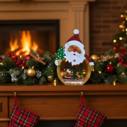 Snowtime Wooden Christmas Decoration Warm White Led Light Up Festive Santa Scene 20Cm - thumbnail 2
