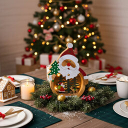 Snowtime Wooden Christmas Decoration Warm White Led Light Up Festive Santa Scene 20Cm - thumbnail 3