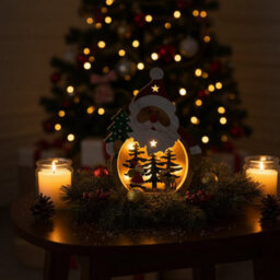Snowtime Wooden Christmas Decoration Warm White Led Light Up Festive Santa Scene 20Cm - thumbnail 7