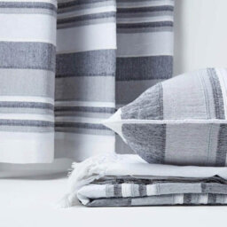 "Homescapes Cotton Morocco Striped Monochrome Curtain Pair, 66 X 90"" Drop" - thumbnail 4