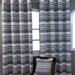 "Homescapes Cotton Morocco Striped Monochrome Curtain Pair, 66 X 90"" Drop" - thumbnail 2