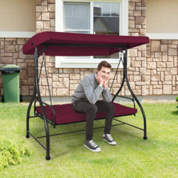 Costway Garden Patio Swing Chair 3 Seater Hammock Bench Convertible Canopy Cushion Seats - thumbnail 4