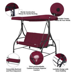 Costway Garden Patio Swing Chair 3 Seater Hammock Bench Convertible Canopy Cushion Seats - thumbnail 5