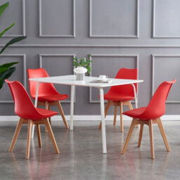 MCC Direct Set Of 4 Dining Chairs With Solid Wooden Legs And Seat Cushion Pads In Red - Eva By Mcc