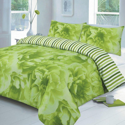 Homes & Linen Rose Floral Duvet Cover Set Flowers Reversible Stripe Printed Bedding Set