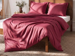 Beliani Duvet Cover Set Parkrose 150 X 200 Cm Sateen Cotton Burgundy - thumbnail 2