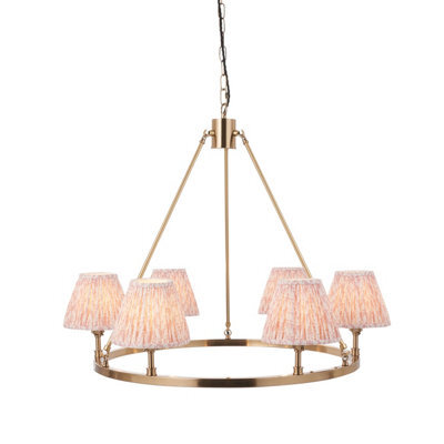 Loops Stylish Aged Brass Pendant Light With Peach Fabric Shades For Home Decor - image 1