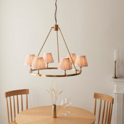 Loops Stylish Aged Brass Pendant Light With Peach Fabric Shades For Home Decor - thumbnail 2