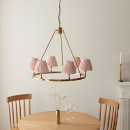 Loops Stylish Aged Brass Pendant Light With Peach Fabric Shades For Home Decor - thumbnail 3