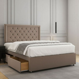 REGIONAL FURNISHINGS Divan Bed Set Mink Plush Velvet Upholstered 24Inch Headboard 2Drawers Footend & No Mattress In Double King 4Ft 6Ft Sizes - thumbnail 2