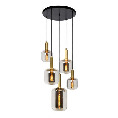 Lucide Joanet 5 Light Glass Cluster Ceiling Pendant Gold - image 1