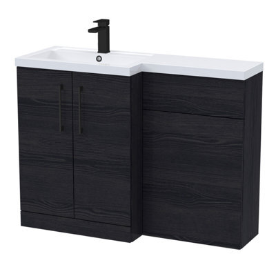 Balterley Left-Hand Bathroom Vanity And Wc Unit Combination With Basin - 1100mm - Woodgrain Black With Black Handles - image 1