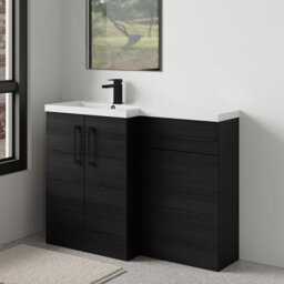 Balterley Left-Hand Bathroom Vanity And Wc Unit Combination With Basin - 1100mm - Woodgrain Black With Black Handles - thumbnail 4