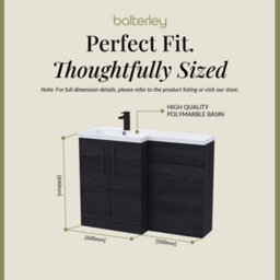 Balterley Left-Hand Bathroom Vanity And Wc Unit Combination With Basin - 1100mm - Woodgrain Black With Black Handles - thumbnail 5