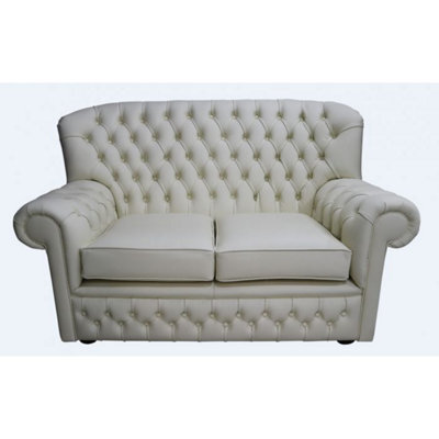 Chesterfield 2 Seater Cottonseed Cream Leather Sofa Bespoke In Monks Style - image 1
