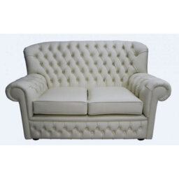 Chesterfield 2 Seater Cottonseed Cream Leather Sofa Bespoke In Monks Style - thumbnail 1