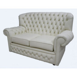 Chesterfield 2 Seater Cottonseed Cream Leather Sofa Bespoke In Monks Style - thumbnail 3
