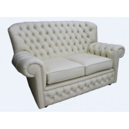 Chesterfield 2 Seater Cottonseed Cream Leather Sofa Bespoke In Monks Style - thumbnail 2