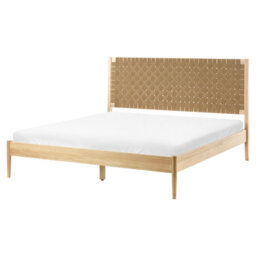 Beliani Bed Pine Wood Brunemont 160 X 200 Cm (Eu King Size) Light Brown