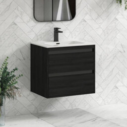 Royal Bathrooms Orion 600mm Wall Hung Bathroom Vanity Unit 2 Drawer Hale Black With Ceramic Basin & Black Accent Trim - thumbnail 6