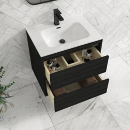 Royal Bathrooms Orion 600mm Wall Hung Bathroom Vanity Unit 2 Drawer Hale Black With Ceramic Basin & Black Accent Trim - thumbnail 5