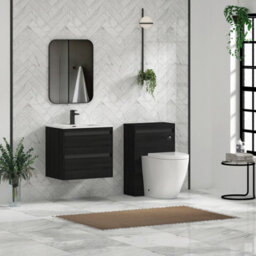 Royal Bathrooms Orion 600mm Wall Hung Bathroom Vanity Unit 2 Drawer Hale Black With Ceramic Basin & Black Accent Trim - thumbnail 4