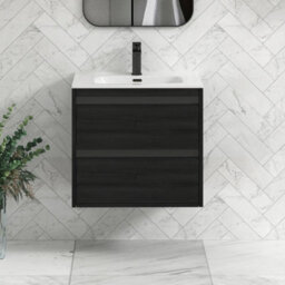 Royal Bathrooms Orion 600mm Wall Hung Bathroom Vanity Unit 2 Drawer Hale Black With Ceramic Basin & Black Accent Trim - thumbnail 1