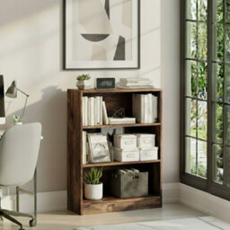Lassic Vida Designs Cambridge 3 Tier Low Bookcase Freestanding Wooden Storage Shelf Display Unit White, Dark Wood - thumbnail 2