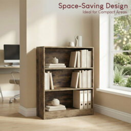 Lassic Vida Designs Cambridge 3 Tier Low Bookcase Freestanding Wooden Storage Shelf Display Unit White, Dark Wood - thumbnail 4