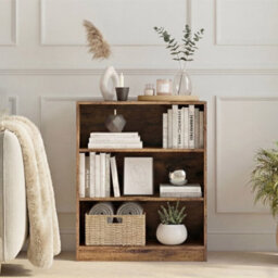 Lassic Vida Designs Cambridge 3 Tier Low Bookcase Freestanding Wooden Storage Shelf Display Unit White, Dark Wood - thumbnail 9