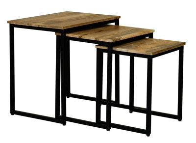 Buttercup Farm Ravi Iron Base Solid Wood Stool (Set Of 3) - Mango Wood/iron - L40 X W54 X H54 Cm - Light Finish - image 1