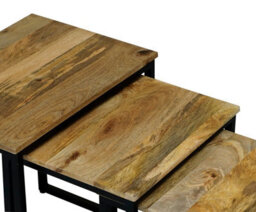 Buttercup Farm Ravi Iron Base Solid Wood Stool (Set Of 3) - Mango Wood/iron - L40 X W54 X H54 Cm - Light Finish - thumbnail 4