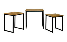 Buttercup Farm Ravi Iron Base Solid Wood Stool (Set Of 3) - Mango Wood/iron - L40 X W54 X H54 Cm - Light Finish - thumbnail 3